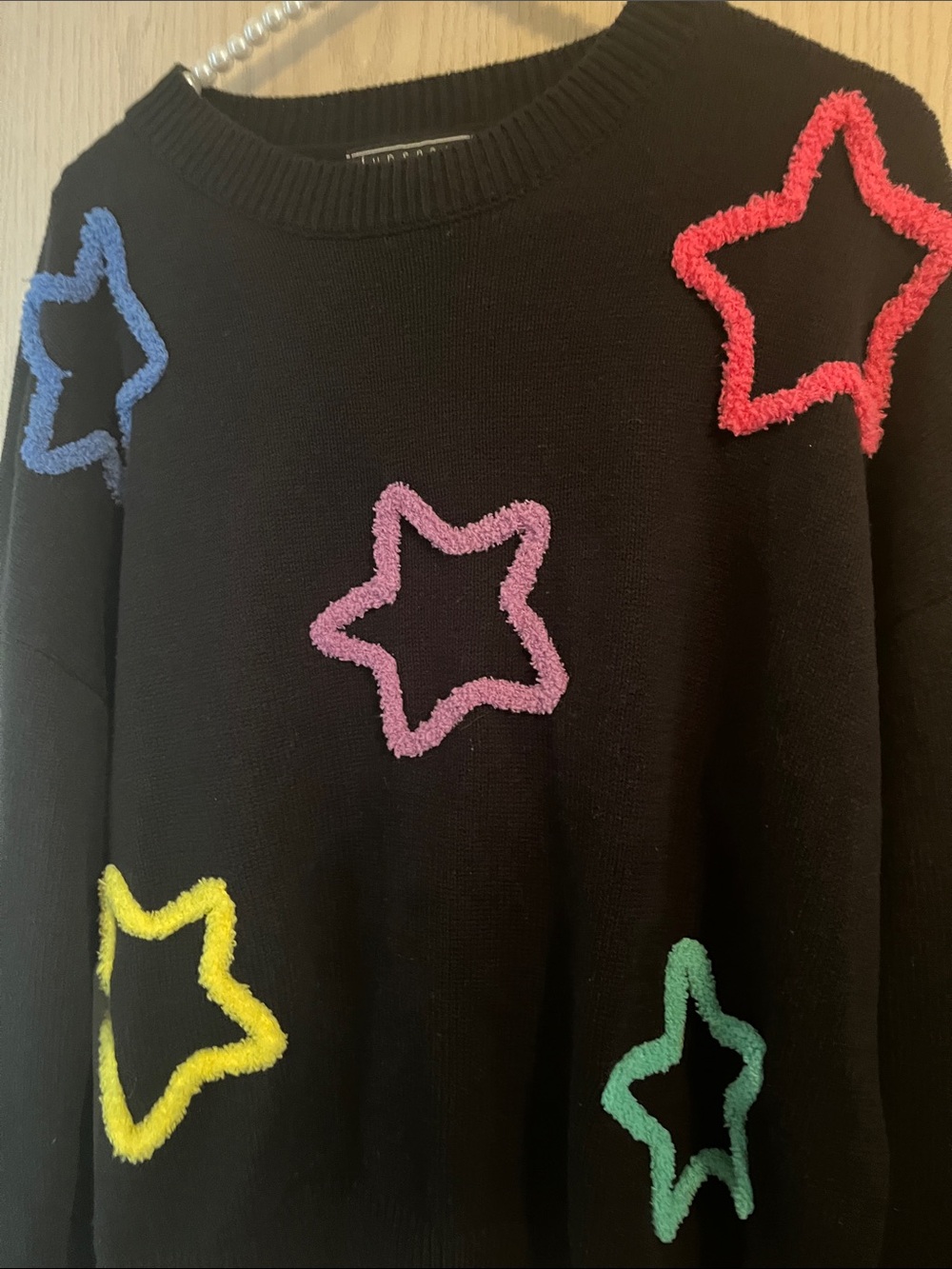 Black Star Appliqué Sweater - Multicolor Stars - Picture 4 of 9